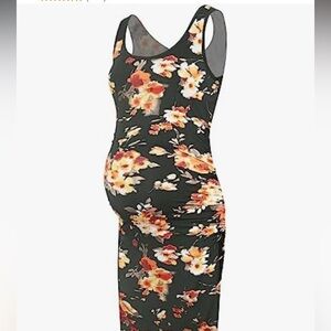 Smallshow Women's Maternity Dress Summer Floral Ruched Pregnancy Tank Dress XXL